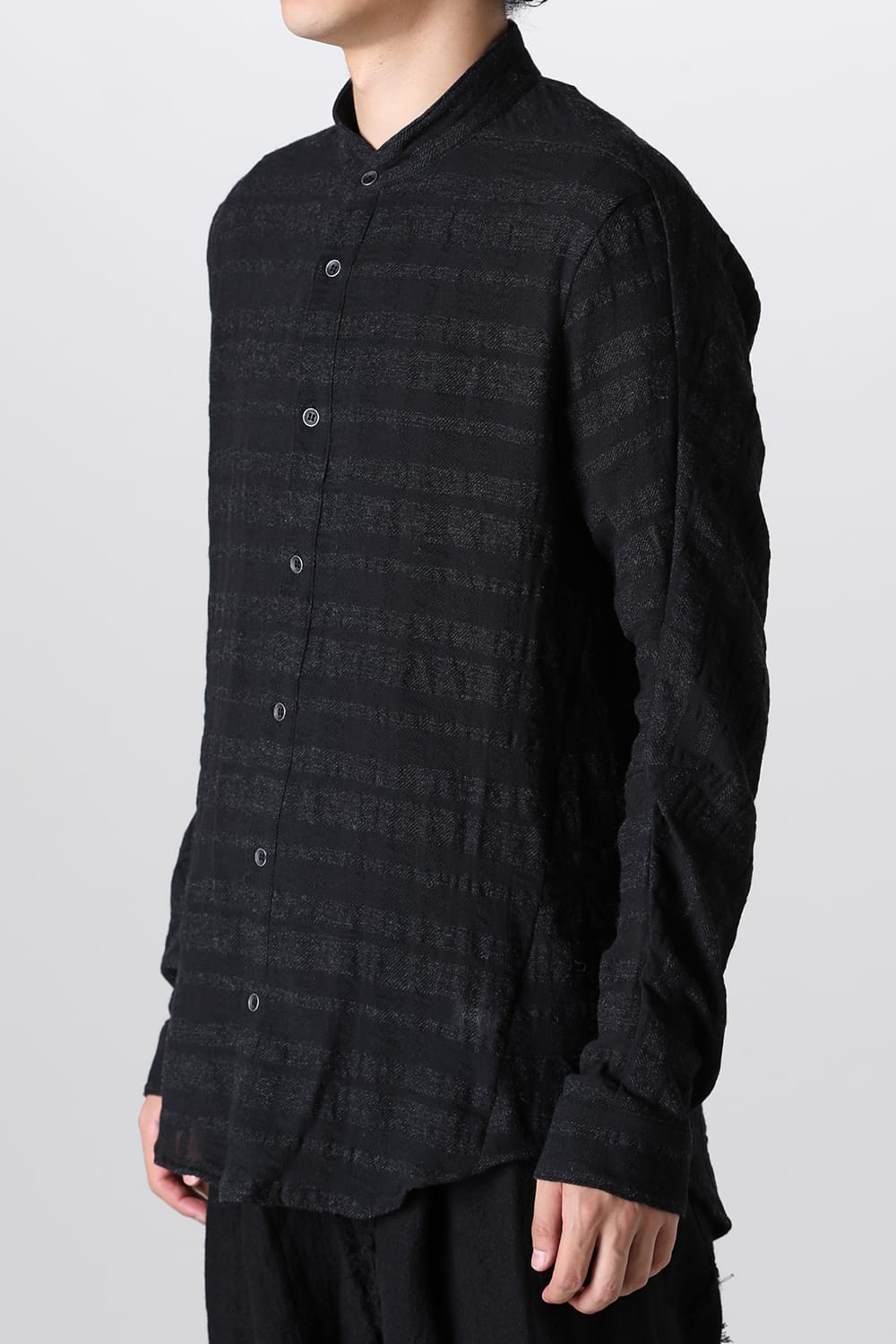 Shadow Striped Gauze Double Band Colored Shirt Black