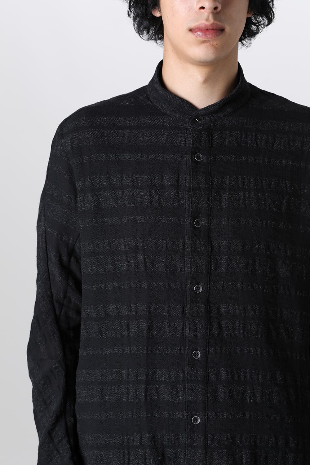 Shadow Striped Gauze Double Band Colored Shirt Black