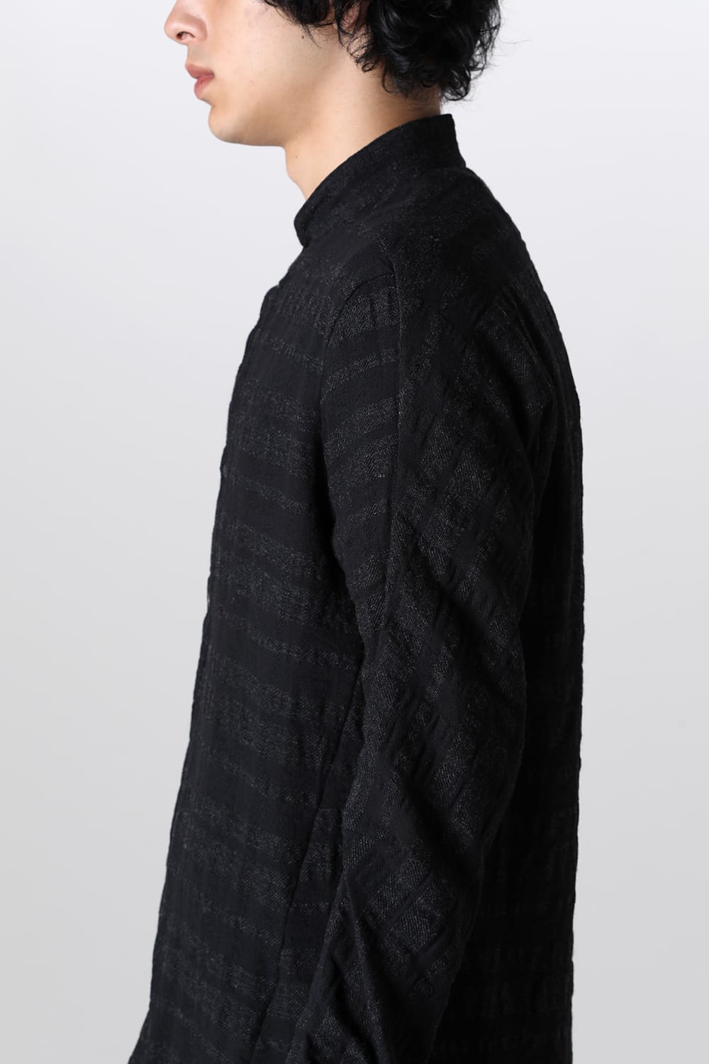 Shadow Striped Gauze Double Band Colored Shirt Black