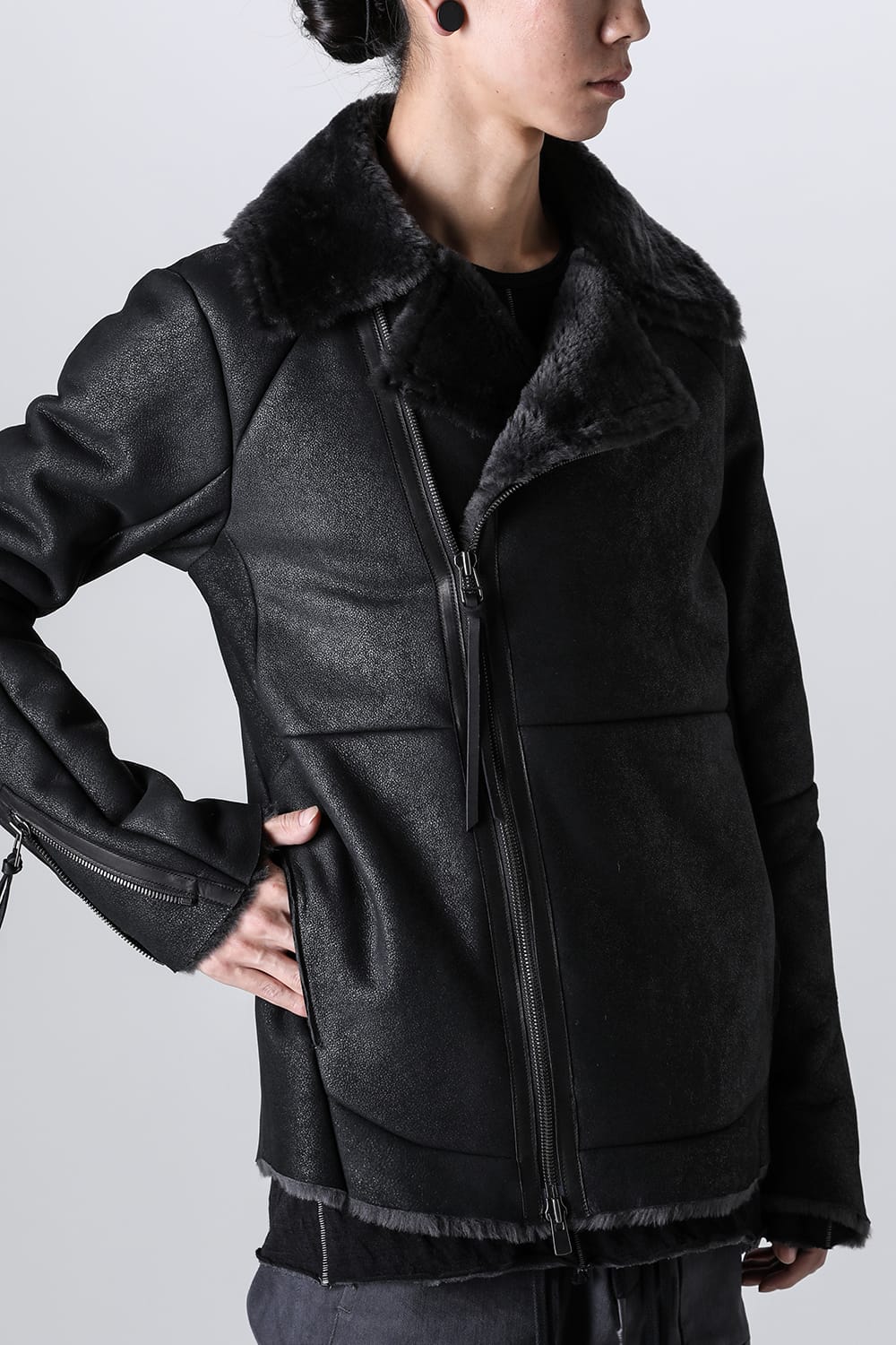 フレンチベイビーラムムートンWライダースジャケット