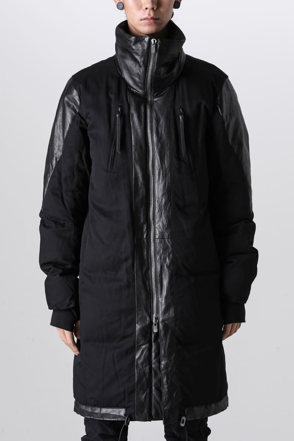 Horse Leather x Rayon Twill White Goose Down Coat  Black