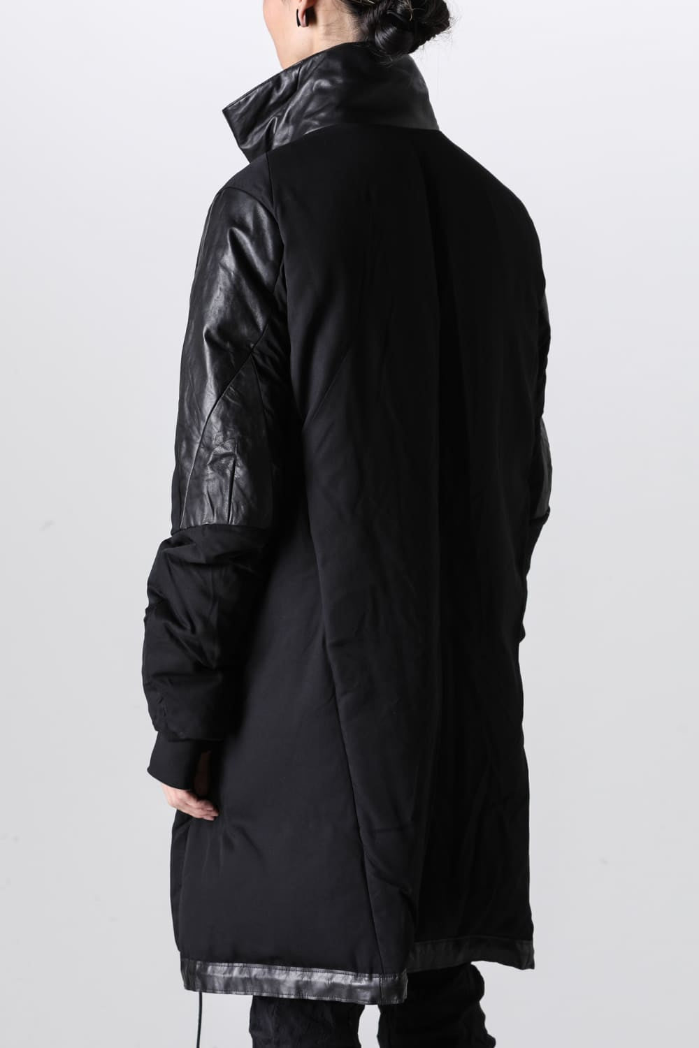 Horse Leather x Rayon Twill White Goose Down Coat  Black