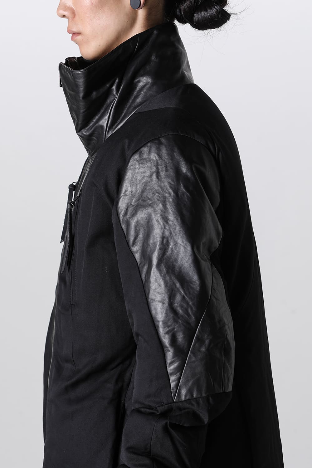 Horse Leather x Rayon Twill White Goose Down Coat  Black