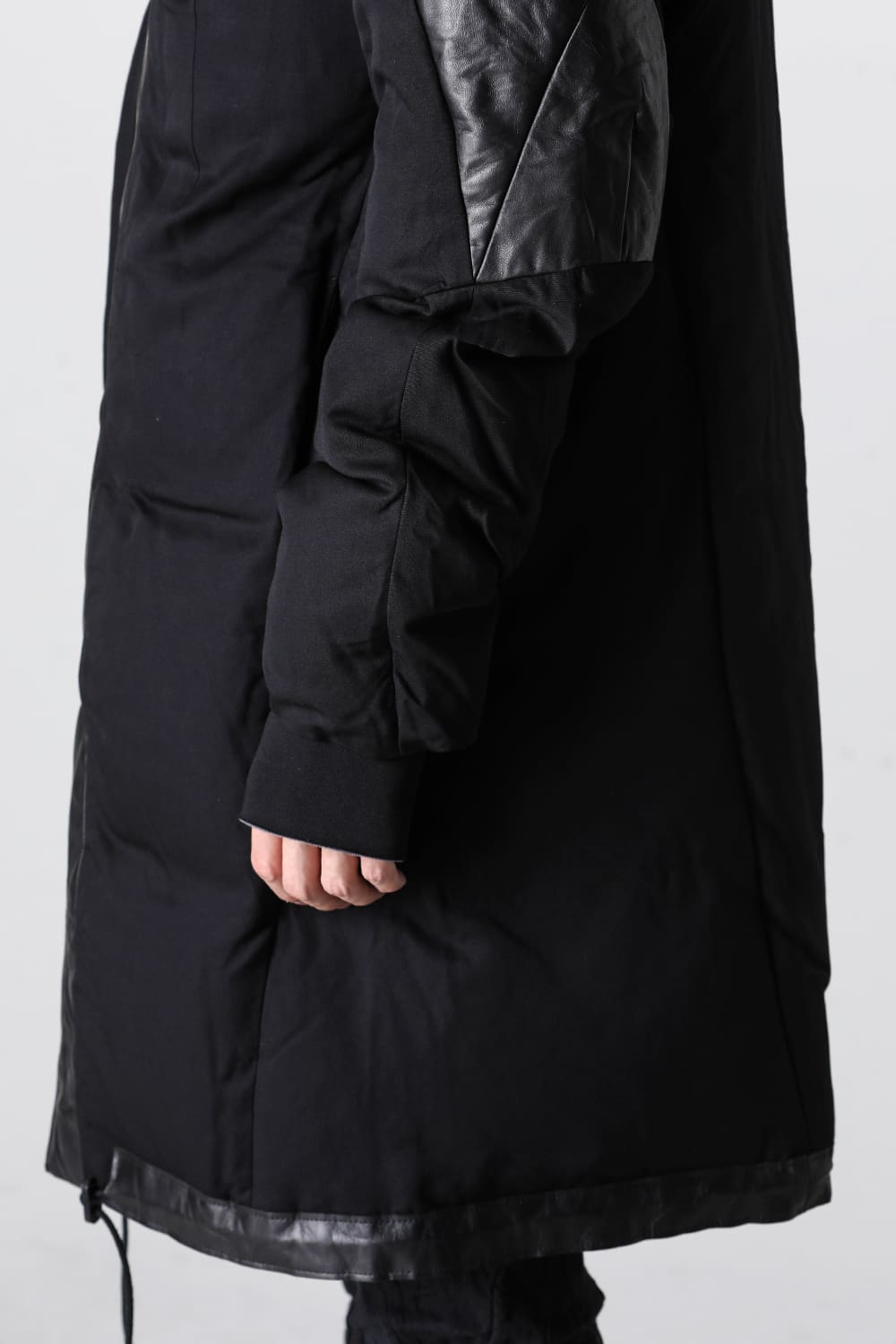 Horse Leather x Rayon Twill White Goose Down Coat  Black