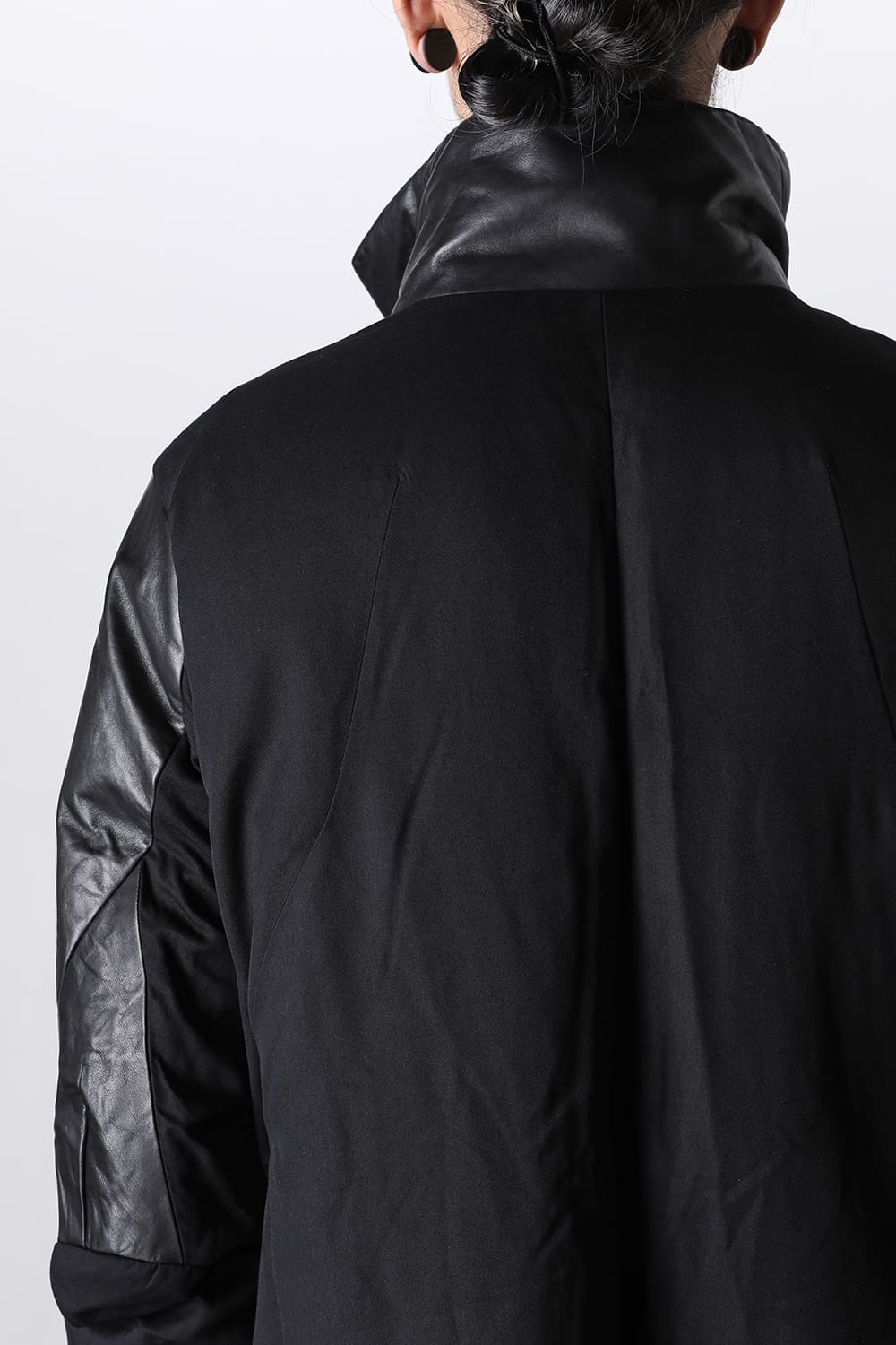 Horse Leather x Rayon Twill White Goose Down Coat  Black