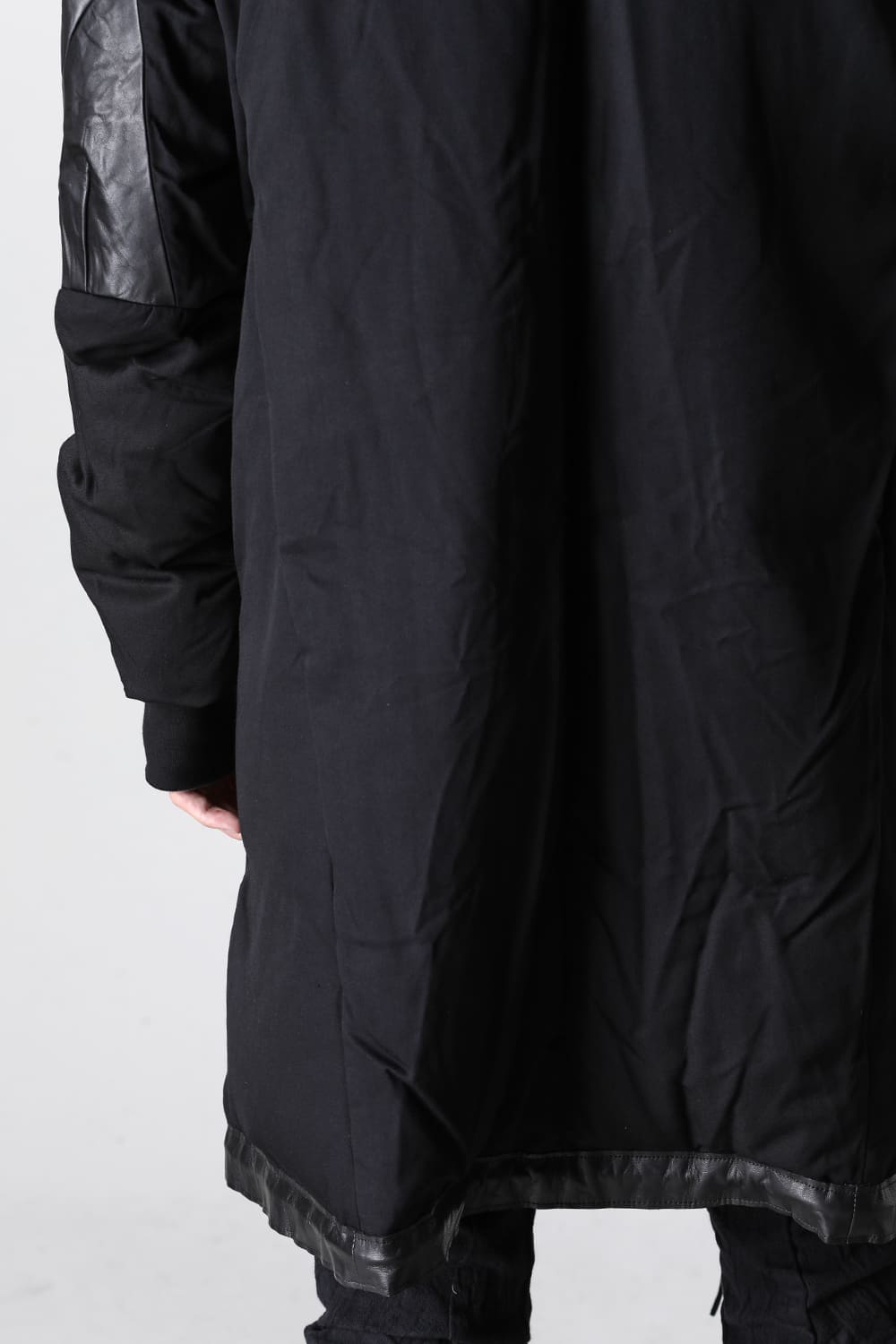 Horse Leather x Rayon Twill White Goose Down Coat  Black