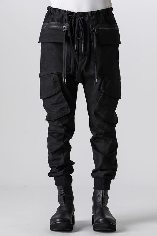 Super Stretch Cotton Denim Cargo Jog Pants Black