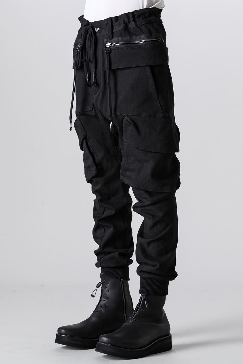 Super Stretch Cotton Denim Cargo Jog Pants Black