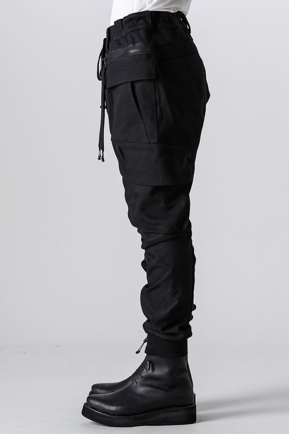 Super Stretch Cotton Denim Cargo Jog Pants Black