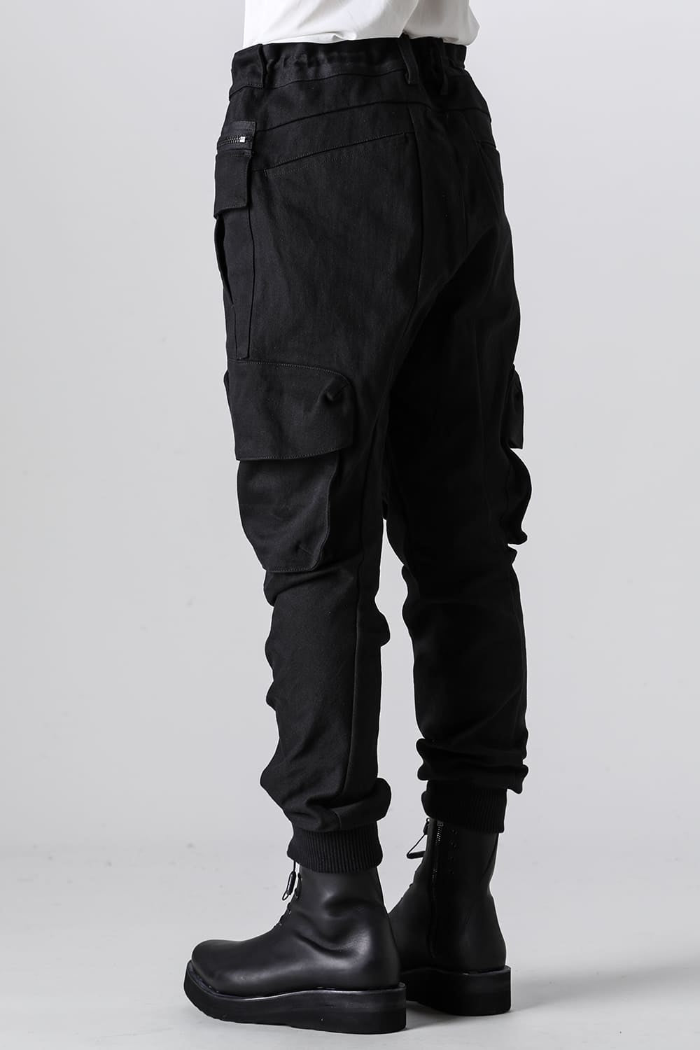 Super Stretch Cotton Denim Cargo Jog Pants Black