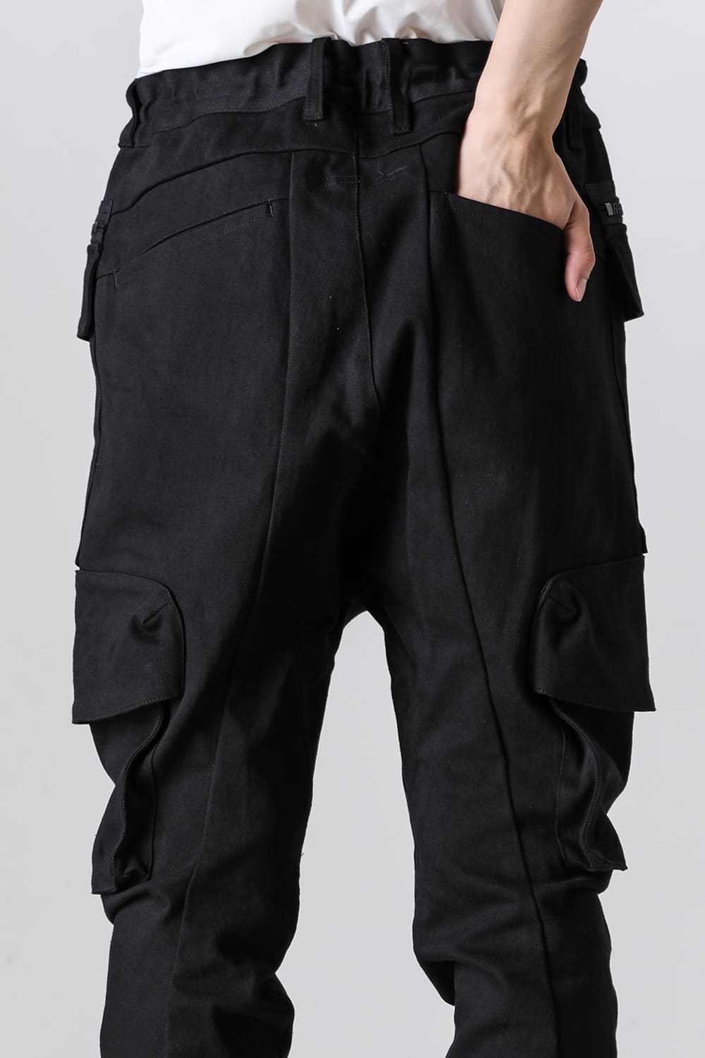 Super Stretch Cotton Denim Cargo Jog Pants Black