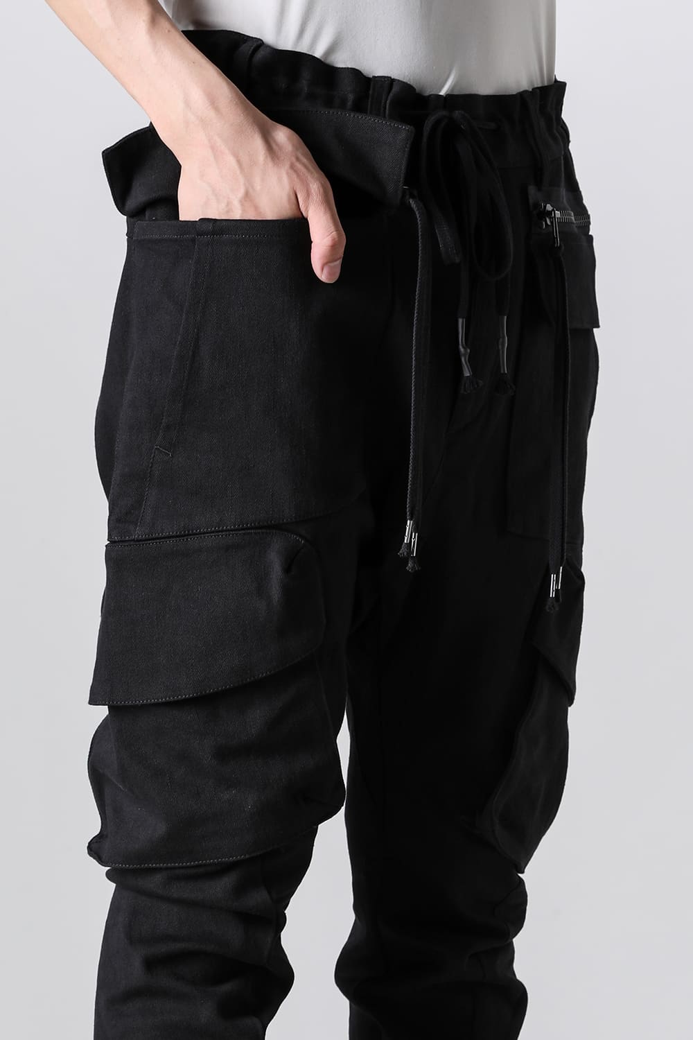 Super Stretch Cotton Denim Cargo Jog Pants Black