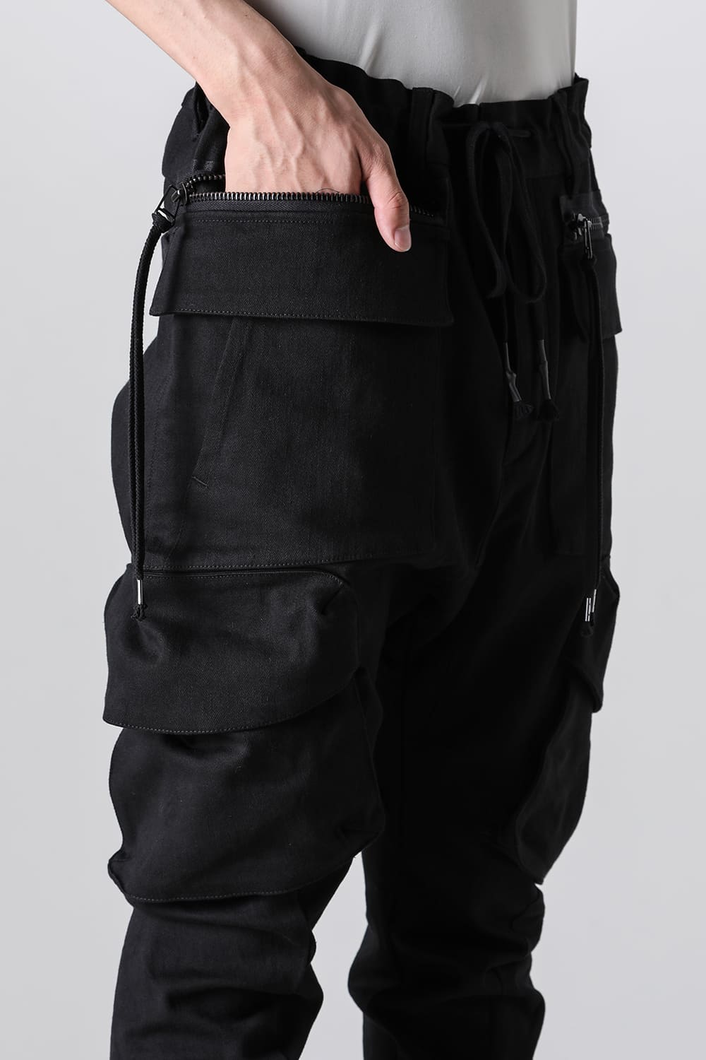 Super Stretch Cotton Denim Cargo Jog Pants Black