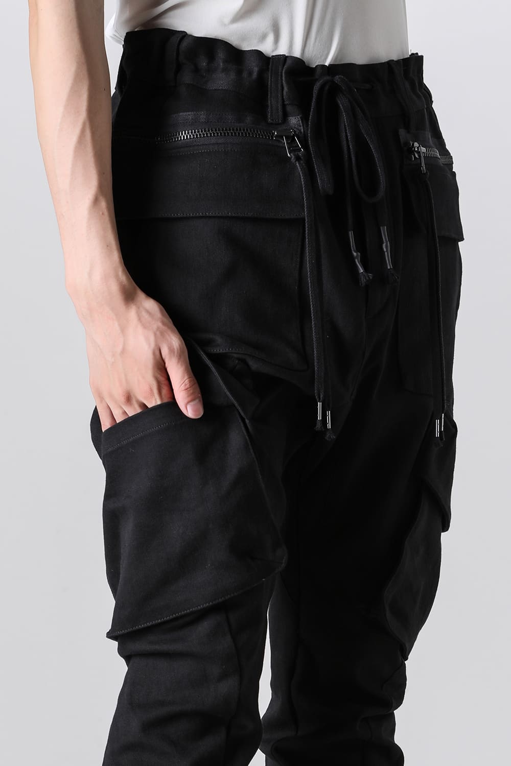 Super Stretch Cotton Denim Cargo Jog Pants Black