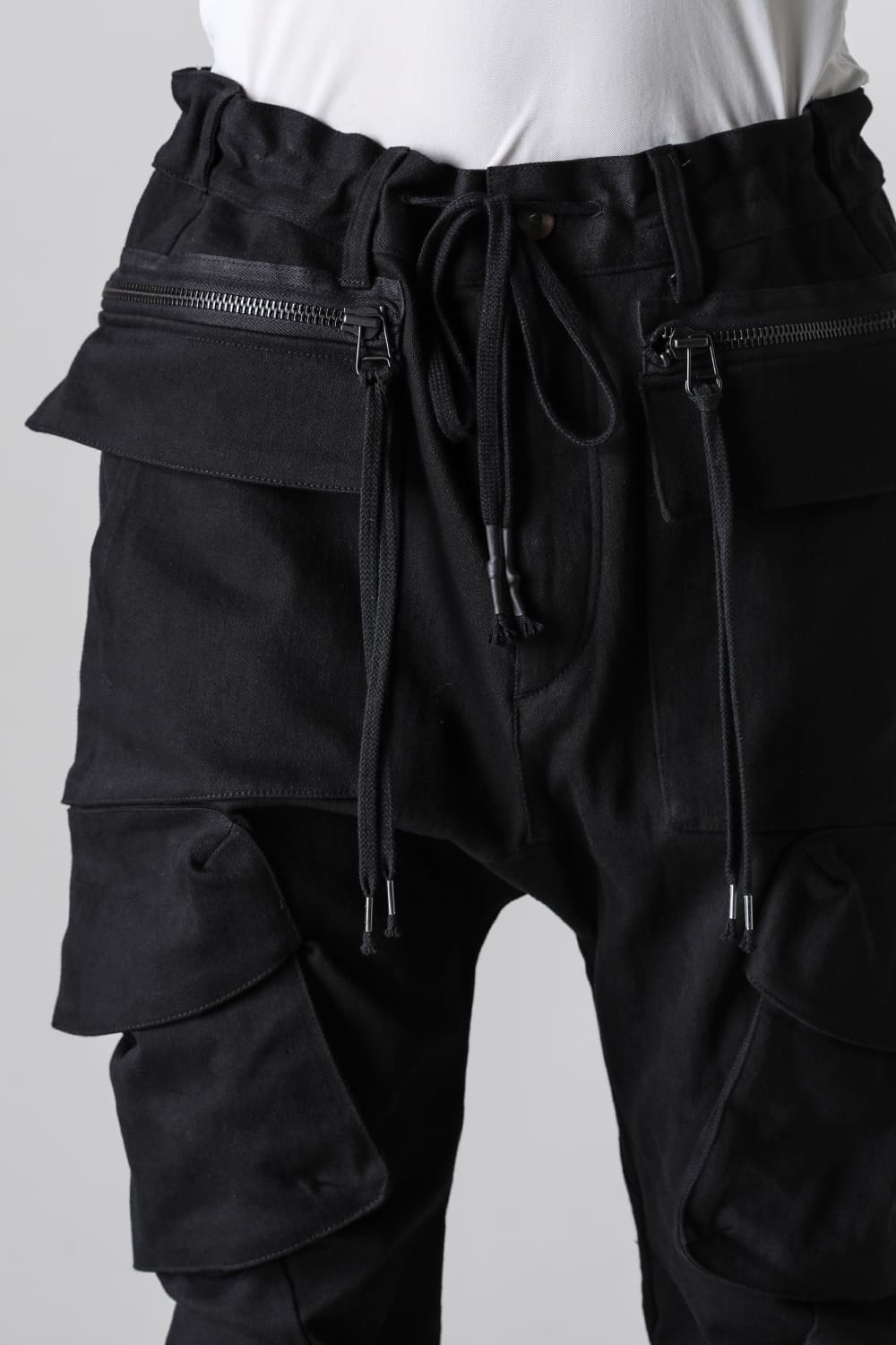 Super Stretch Cotton Denim Cargo Jog Pants Black