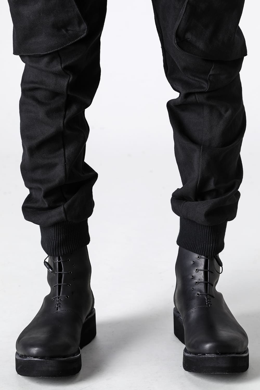 Super Stretch Cotton Denim Cargo Jog Pants Black