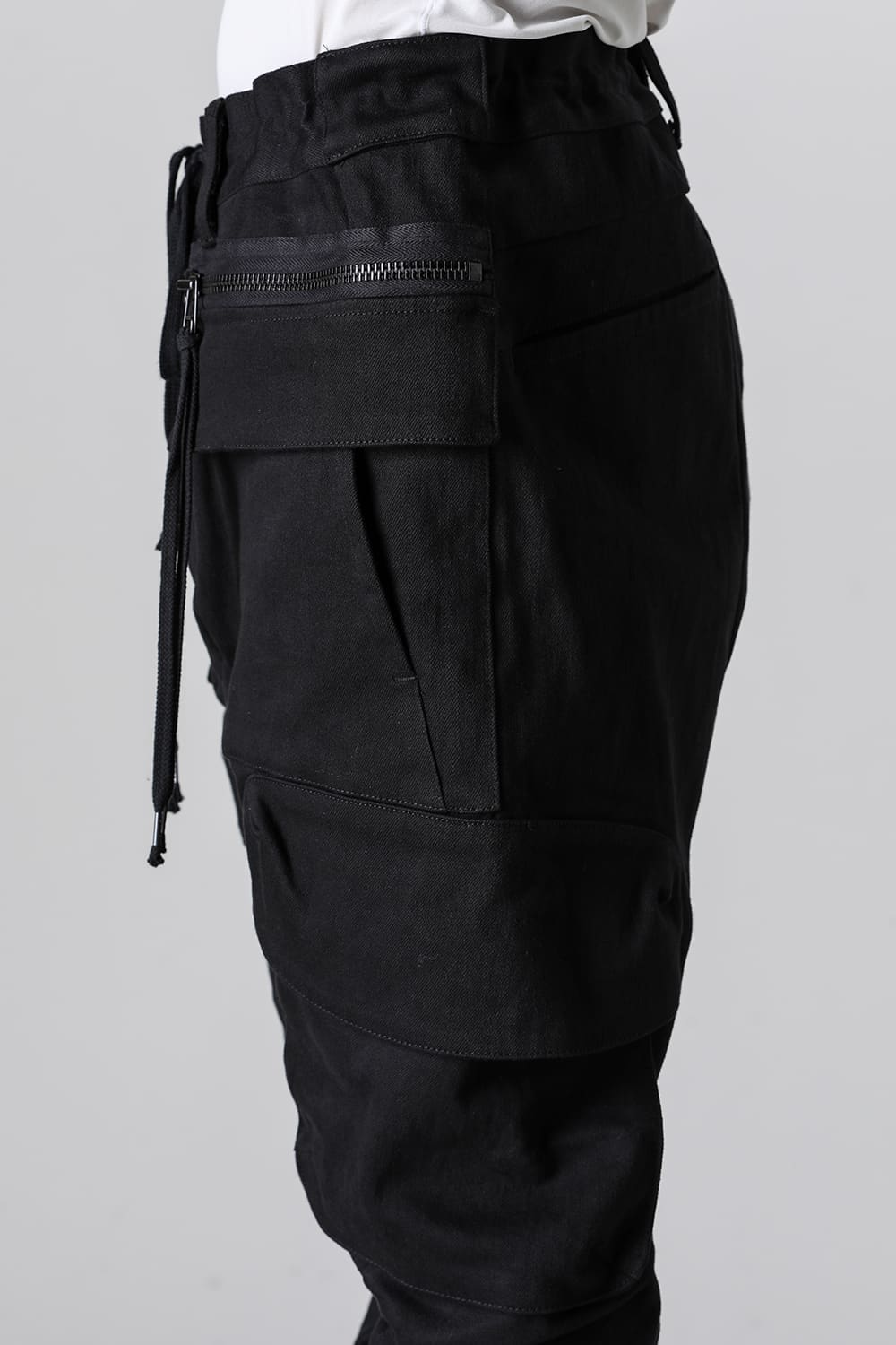 Super Stretch Cotton Denim Cargo Jog Pants Black