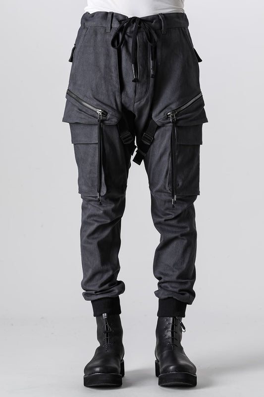 Super Stretch Cotton Denim Hanging Pocket Cargo Jog Pants Charcoal