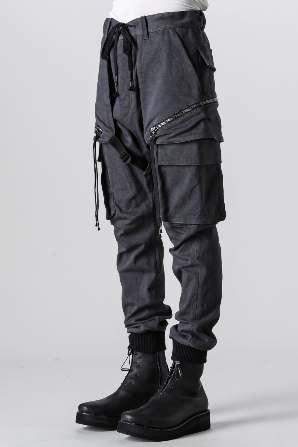 Super Stretch Cotton Denim Hanging Pocket Cargo Jog Pants Charcoal