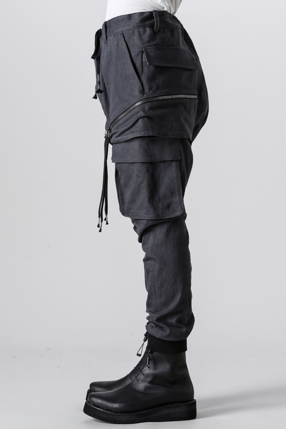 Super Stretch Cotton Denim Hanging Pocket Cargo Jog Pants Charcoal