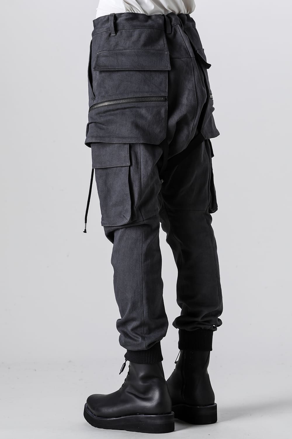 Super Stretch Cotton Denim Hanging Pocket Cargo Jog Pants Charcoal