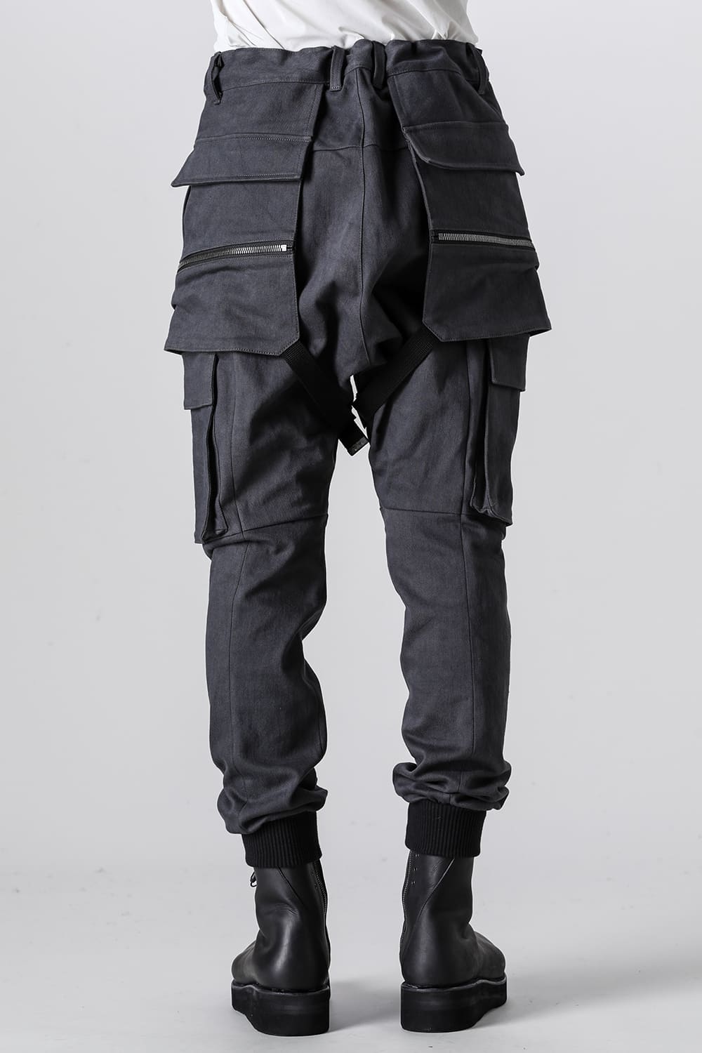 Super Stretch Cotton Denim Hanging Pocket Cargo Jog Pants Charcoal