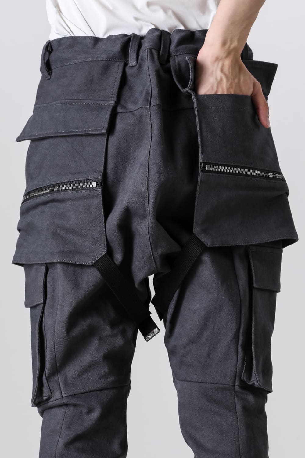 Super Stretch Cotton Denim Hanging Pocket Cargo Jog Pants Charcoal