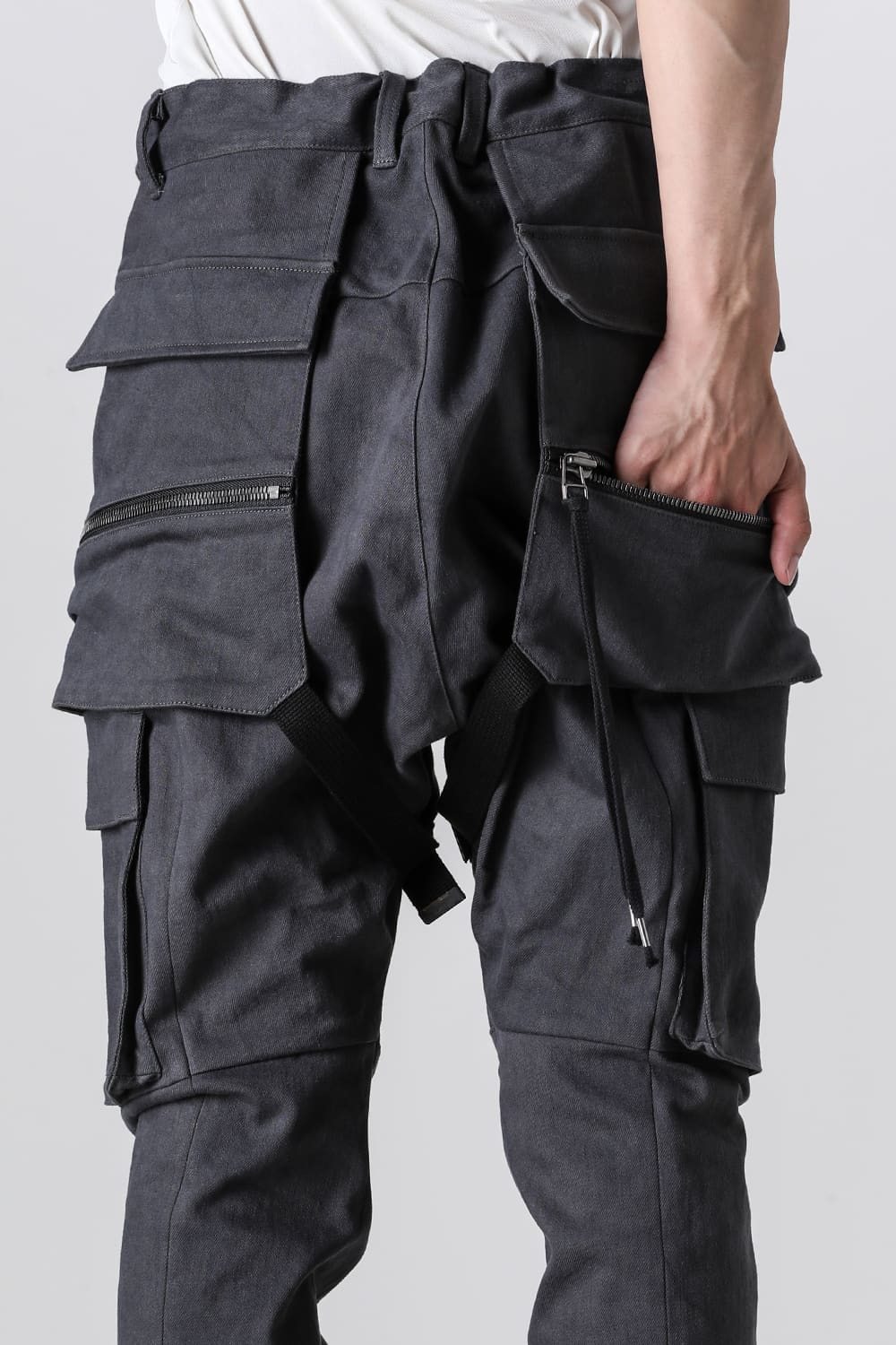 Super Stretch Cotton Denim Hanging Pocket Cargo Jog Pants Charcoal