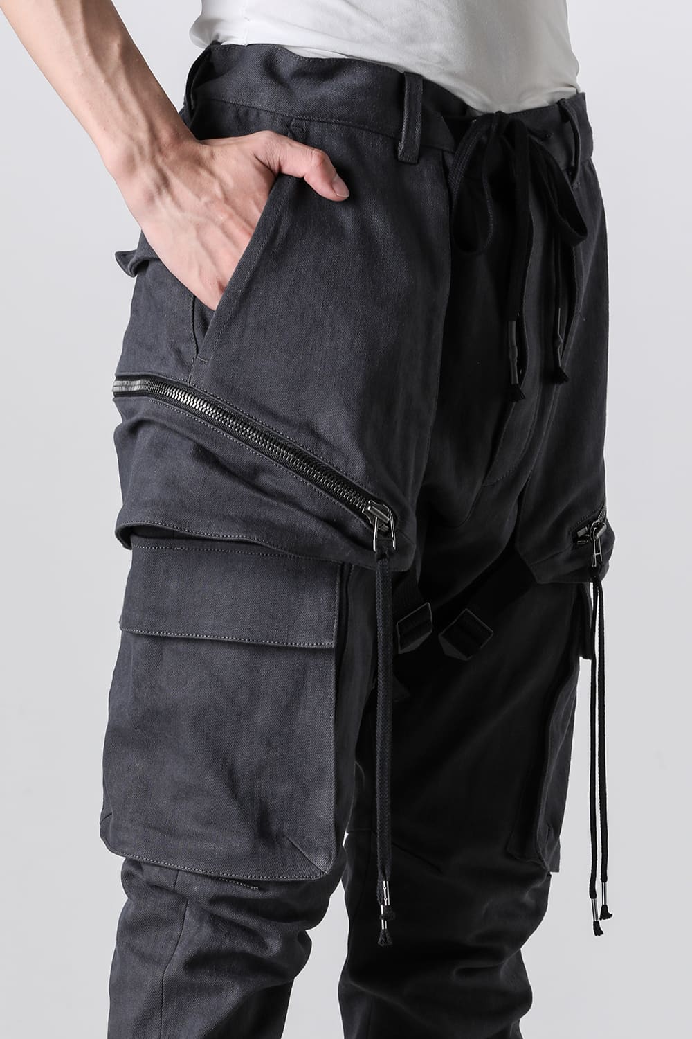 Super Stretch Cotton Denim Hanging Pocket Cargo Jog Pants Charcoal