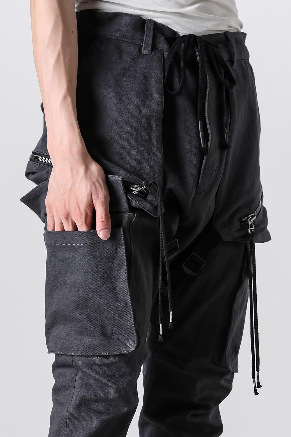 Super Stretch Cotton Denim Hanging Pocket Cargo Jog Pants Charcoal