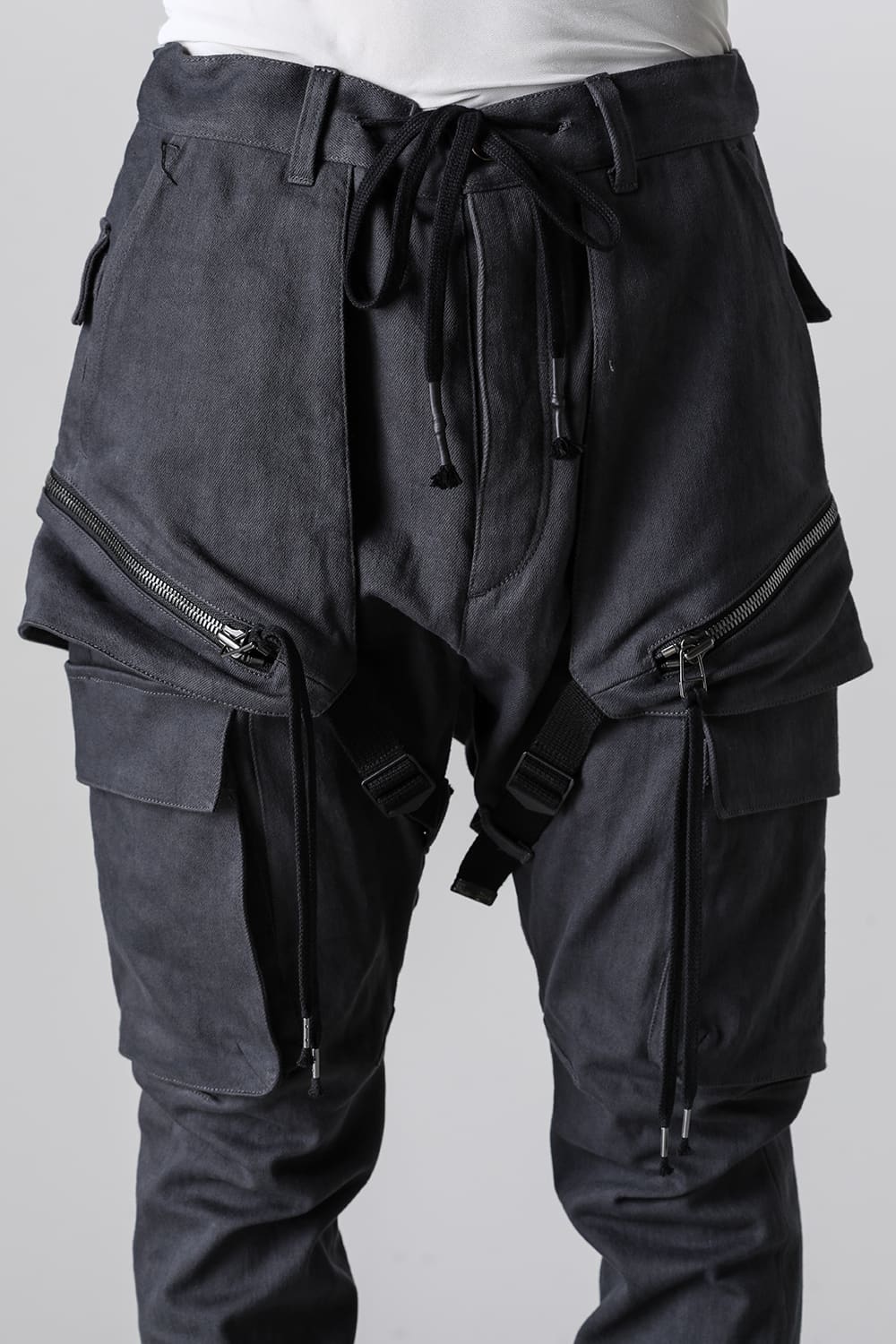 Super Stretch Cotton Denim Hanging Pocket Cargo Jog Pants Charcoal