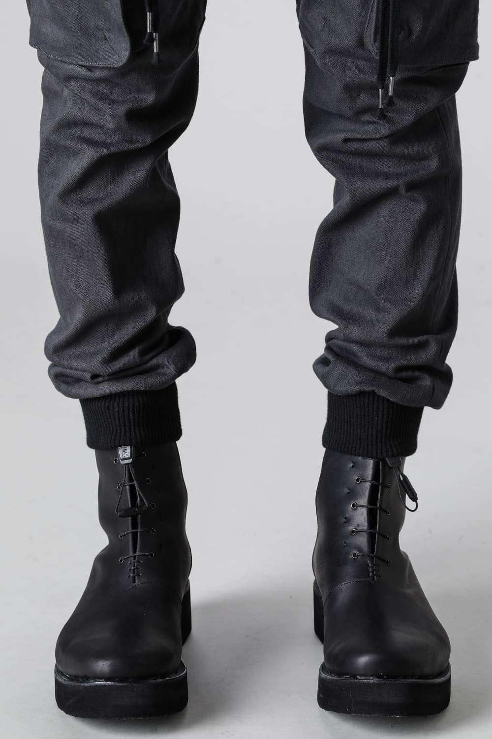 Super Stretch Cotton Denim Hanging Pocket Cargo Jog Pants Charcoal