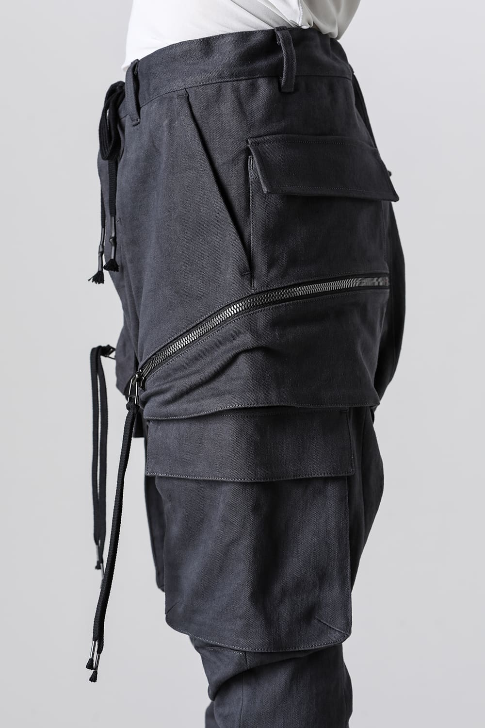 Super Stretch Cotton Denim Hanging Pocket Cargo Jog Pants Charcoal