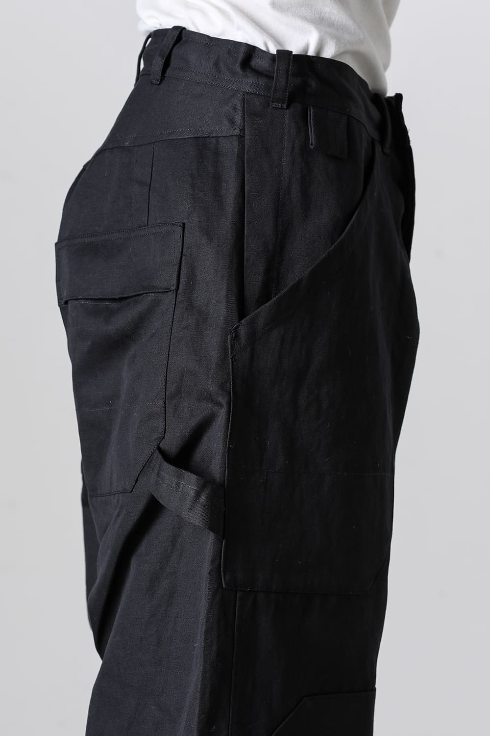 TROUSERS#75 Black Cotton Hemp Dense Twill