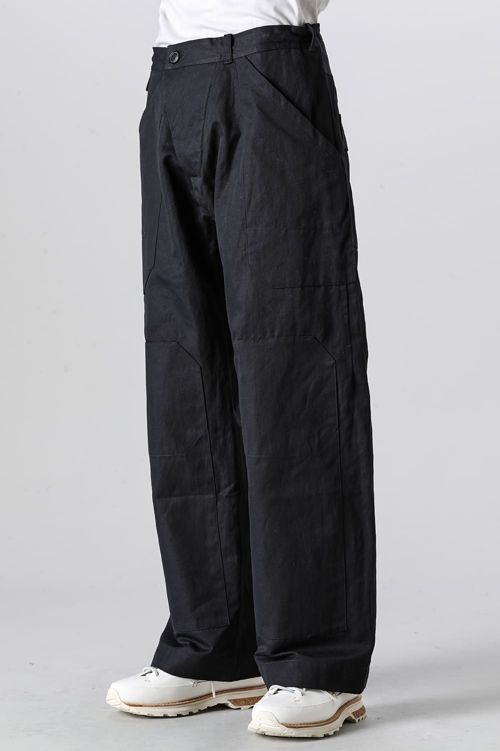 TROUSERS#75 Black Cotton Hemp Dense Twill