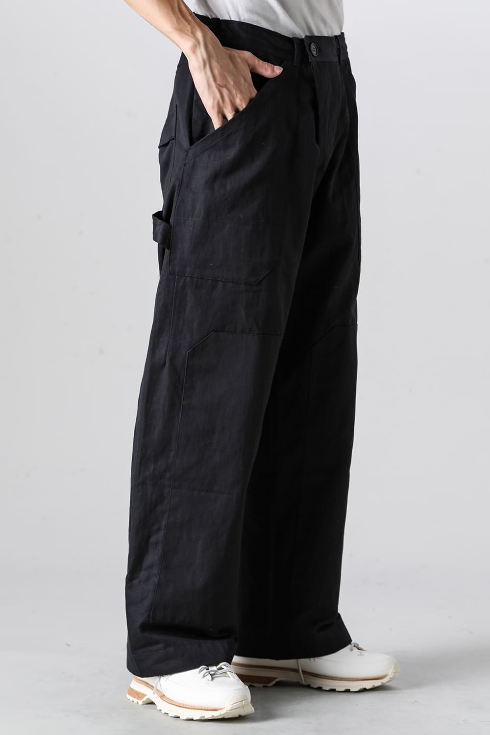 TROUSERS#75 Black Cotton Hemp Dense Twill