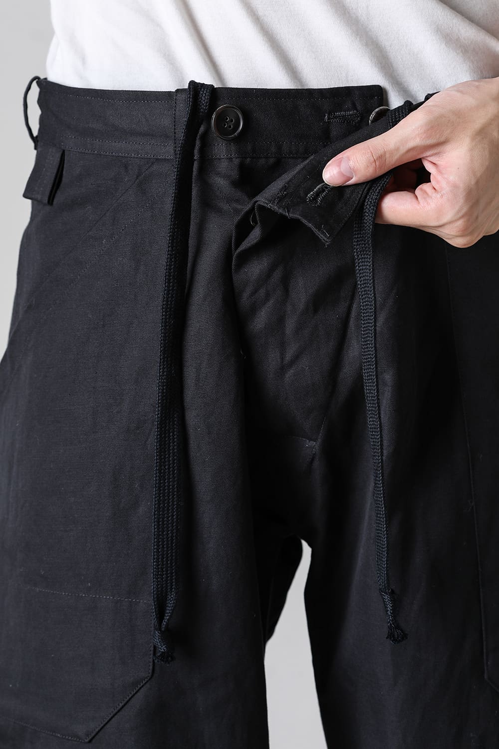 TROUSERS#75 Black Cotton Hemp Dense Twill