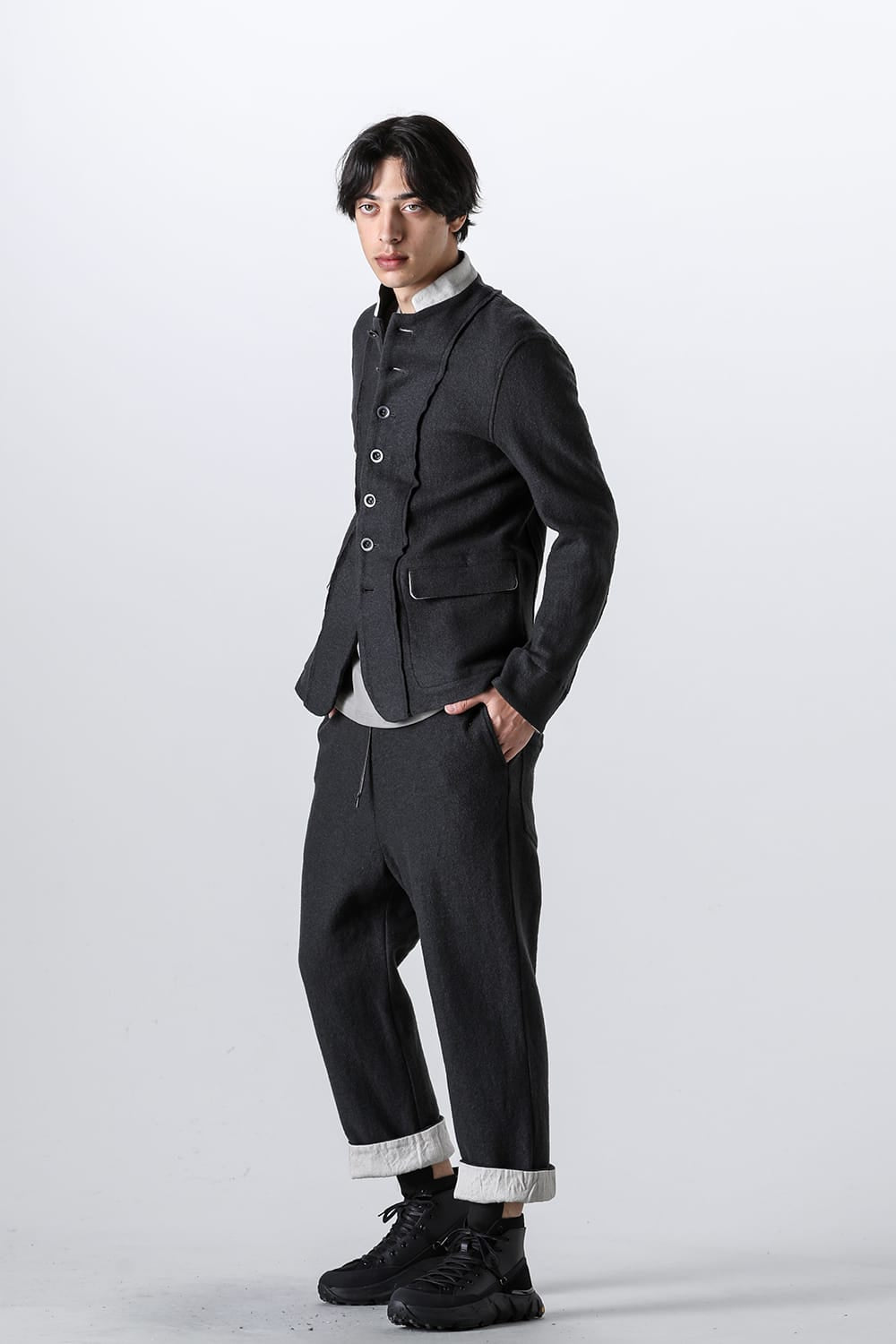 Fulling Wide Cropped Trousers Gray