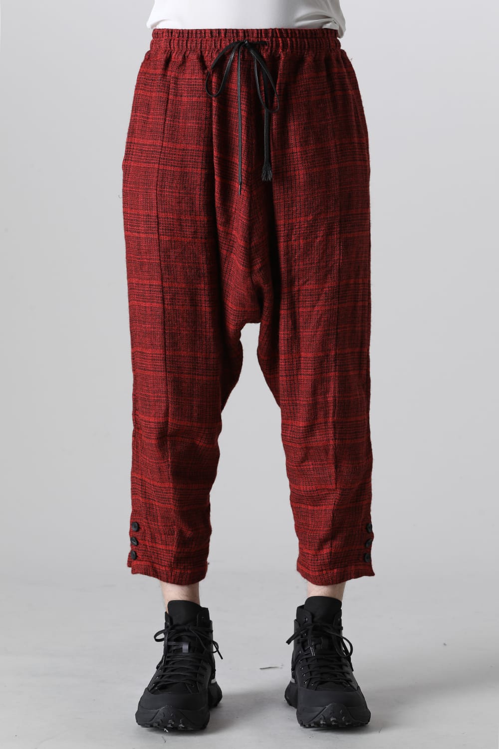 Wool/Linen Chech Drop Crotch Trousers