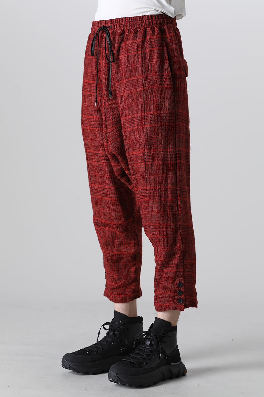 Wool/Linen Chech Drop Crotch Trousers