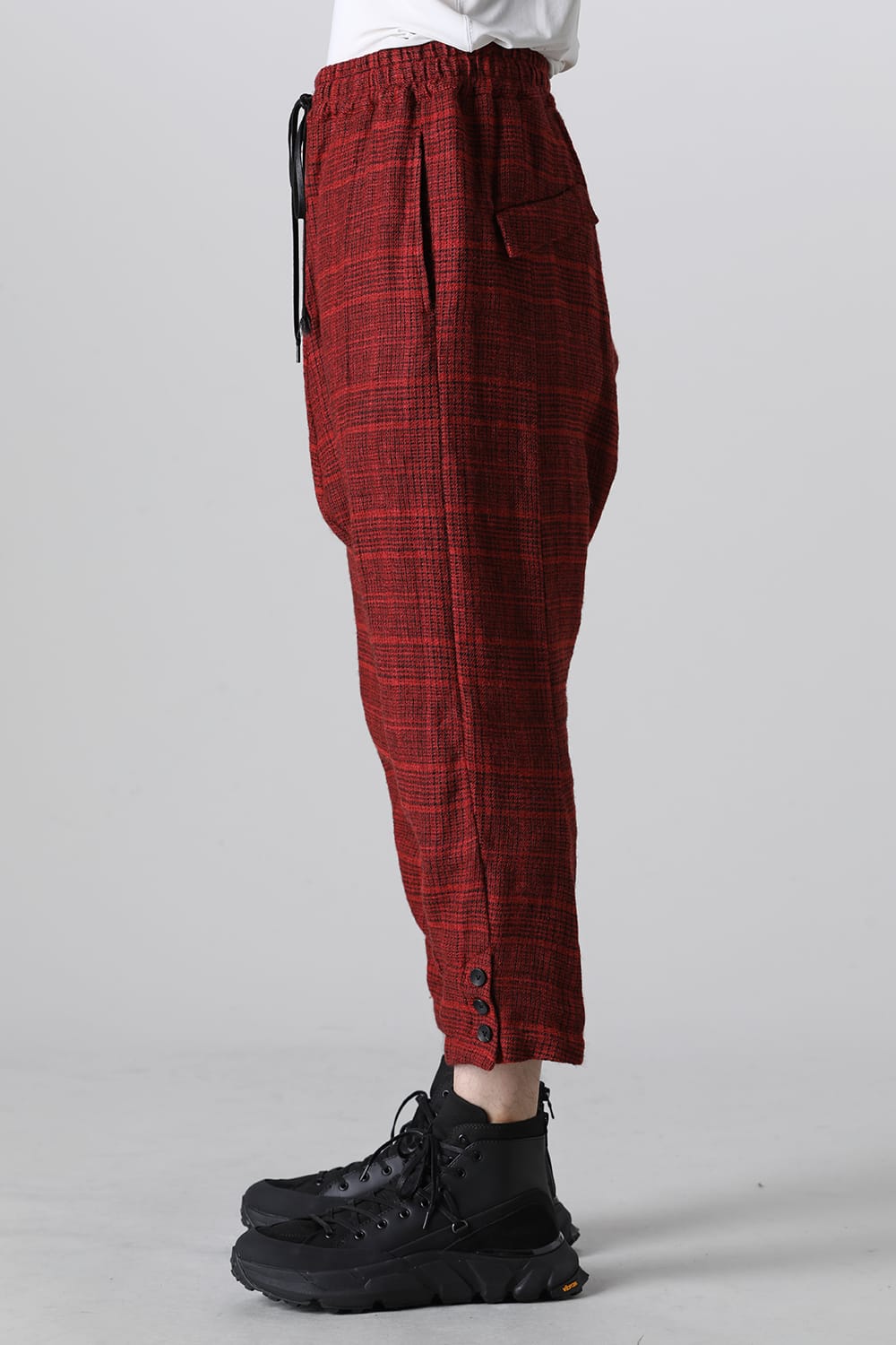 Wool/Linen Chech Drop Crotch Trousers