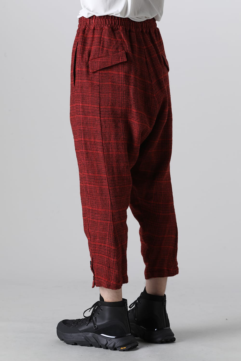 Wool/Linen Chech Drop Crotch Trousers