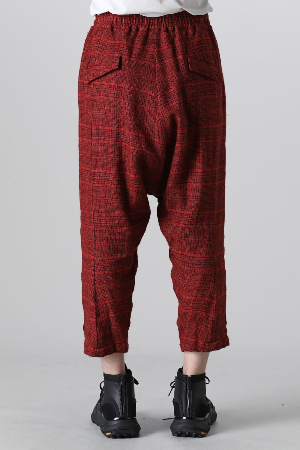 Wool/Linen Chech Drop Crotch Trousers