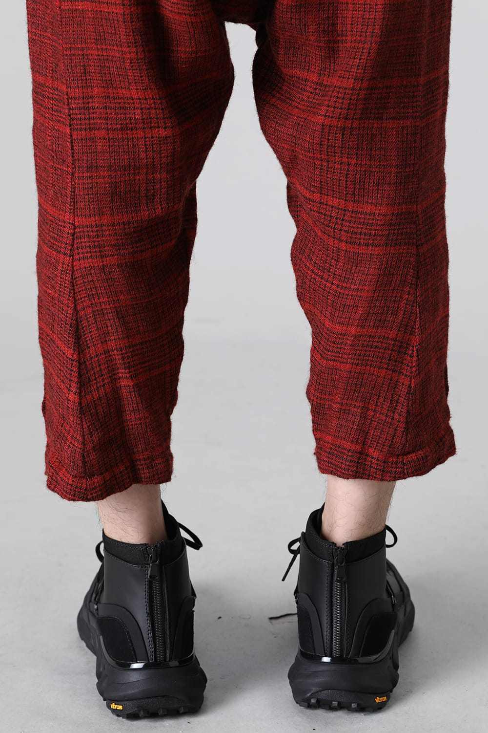 Wool/Linen Chech Drop Crotch Trousers