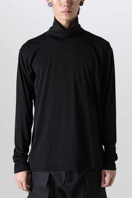 Wool Jersey Turtle-Neck T-Shirt Black