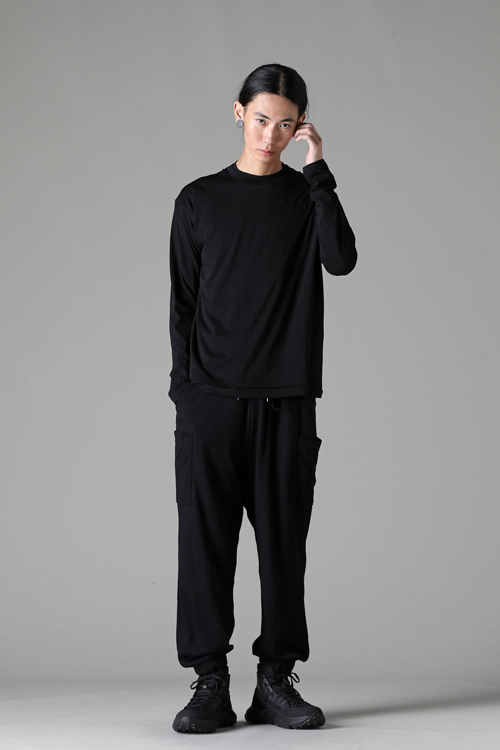 Cotton/Cashmere Long Sleeve T-Shirt Black