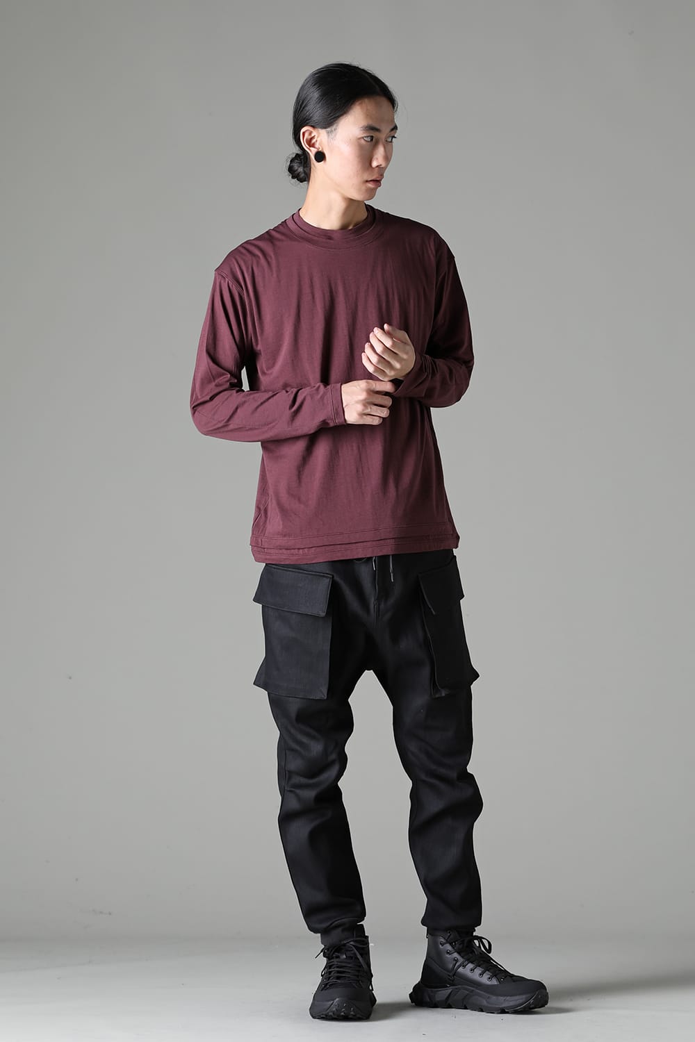 Cotton/Cashmere Long Sleeve T-Shirt Wine