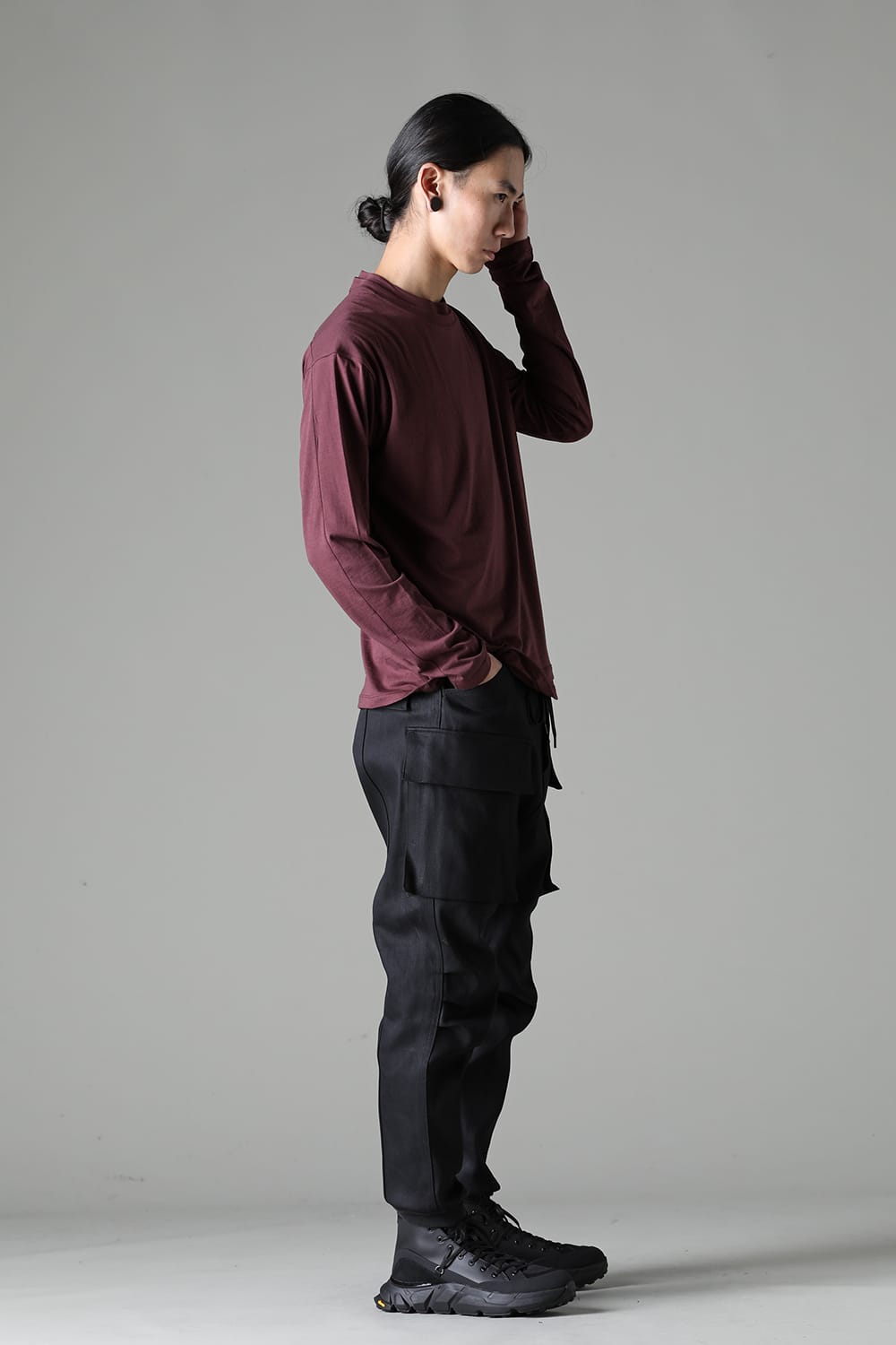 Cotton/Cashmere Long Sleeve T-Shirt Wine