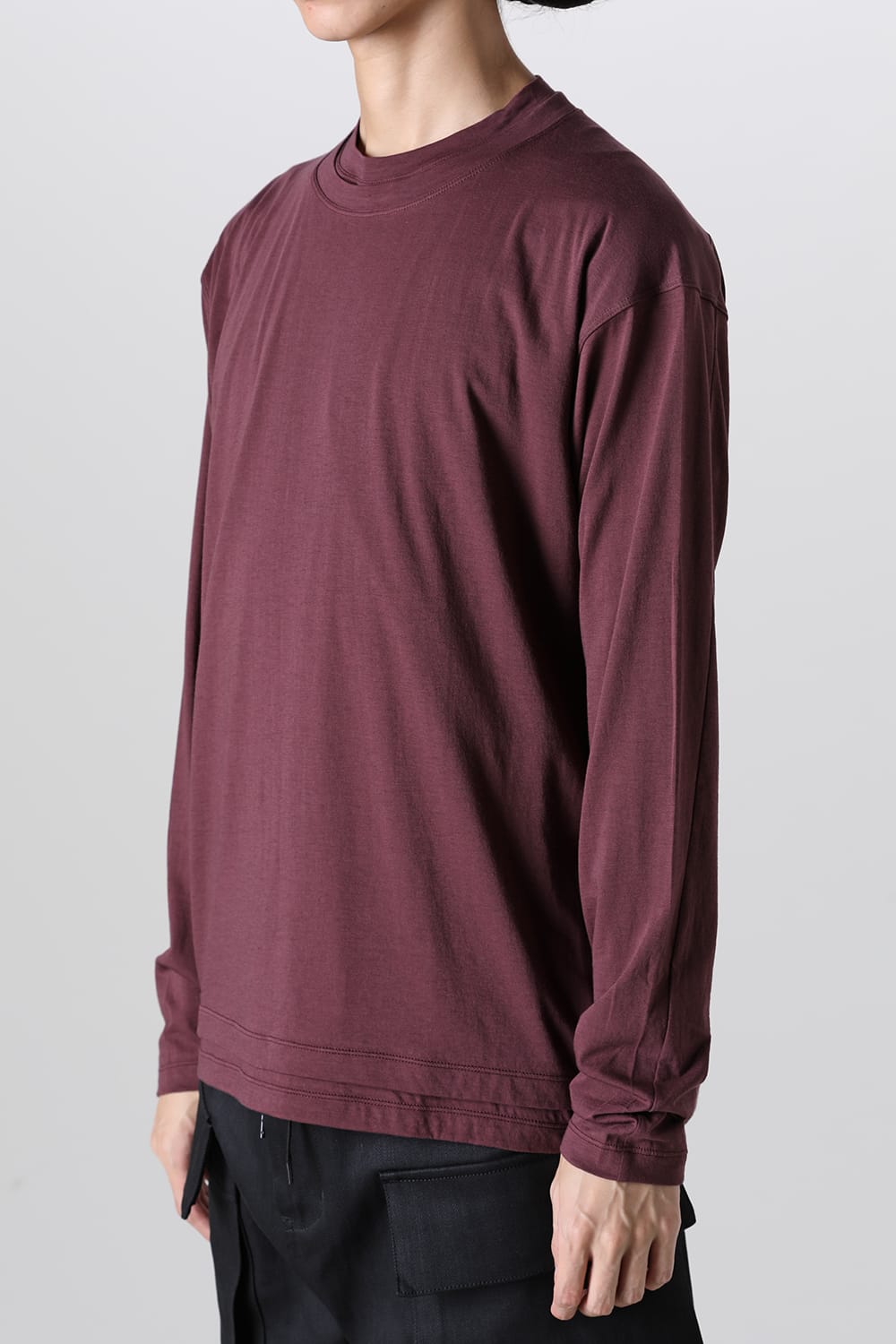 Cotton/Cashmere Long Sleeve T-Shirt Wine