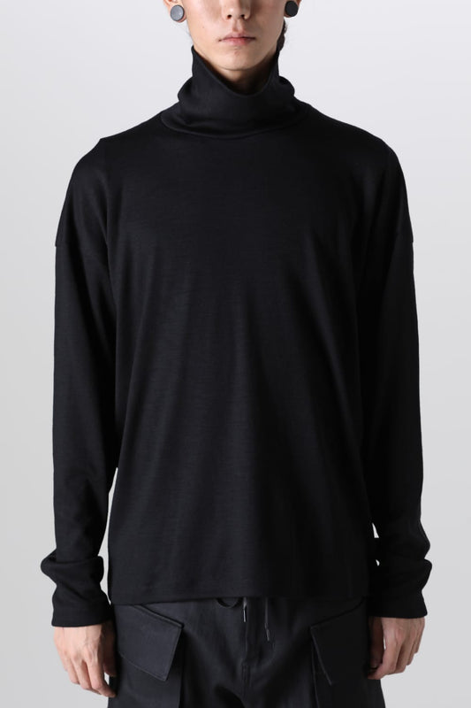 Cotton/Cashmere Turtle-Neck Long Sleeve T Black